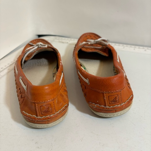 Sperry women’s papaya‎ orange leather slip on loafer woven boat shoe in size 6 - Picture 3 of 12